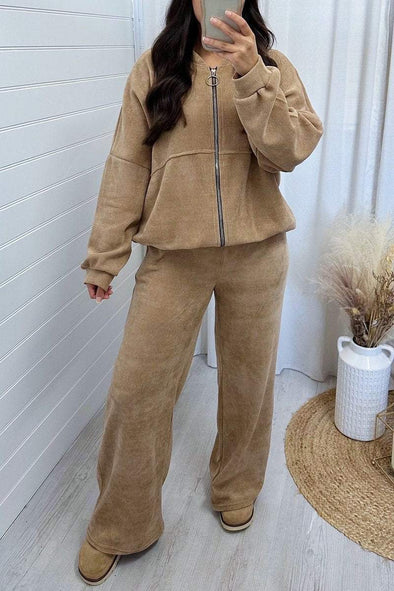 Women's Round Neck Zipper Long Sleeve Two-piece Suit