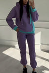 Women's Contrast Color Hooded Top & Pants Two-piece Set