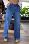 Women's Casual Floor-length Straight Denim Wide-leg Pants