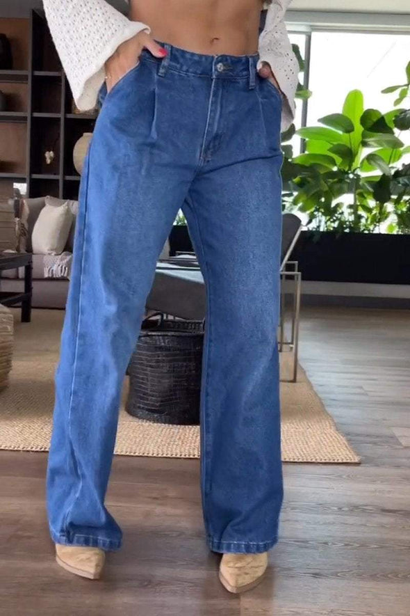 Women's Casual Floor-length Straight Denim Wide-leg Pants