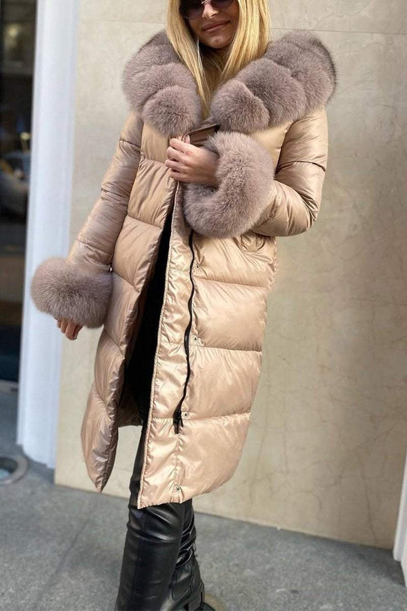 Women's Casual Hooded Long Fur Collar Cotton Coat