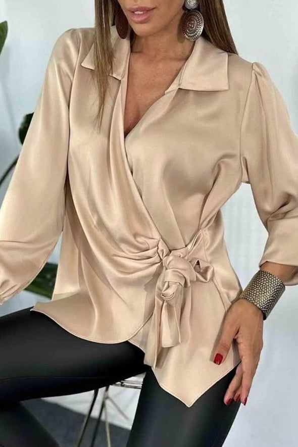 Women's casual satin wrap shirt