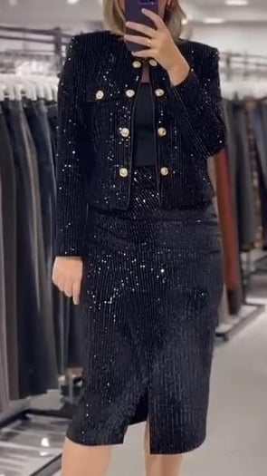 Women's Button Sequined Suit