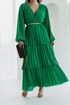 Women's Elegant V-neck Long-sleeved Chiffon Dress