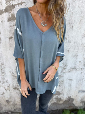 Women's V-neck Mid-sleeve Tie-dye Casual Top