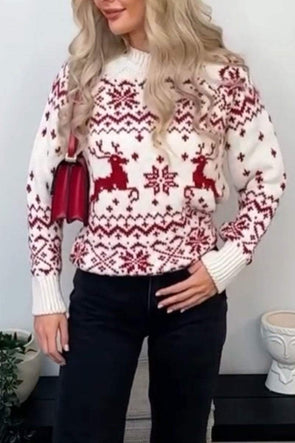 Christmas Elk Snowflake Long Sleeve Sweater