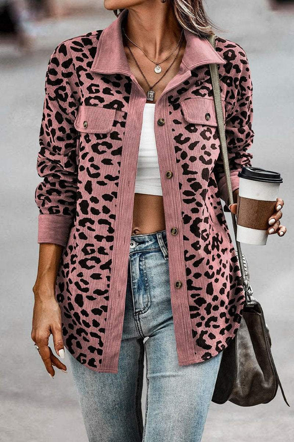 Women's Fashion Leopard Print Button Long Sleeve Jacket