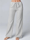 Solid color loose lace-up cotton hemp straight leg casual pants