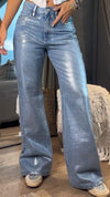 Women's Silver-embossed Casual Loose Flared Jeans