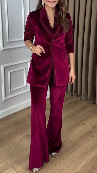 Women's Lapel Long-sleeved Suede Suit