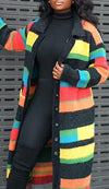 Women's Knitted Rainbow Striped Shirt Coat