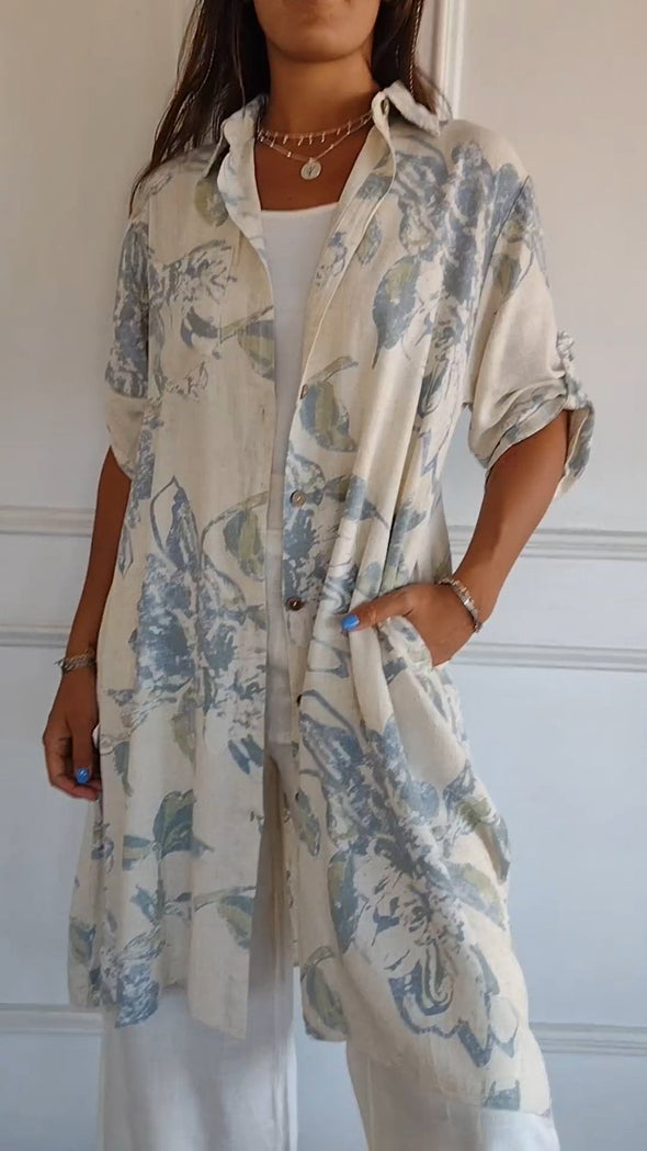 Simple Printed Cotton and Linen Long Dress
