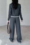 Women's Striped Contrast Blazer and Pants Set