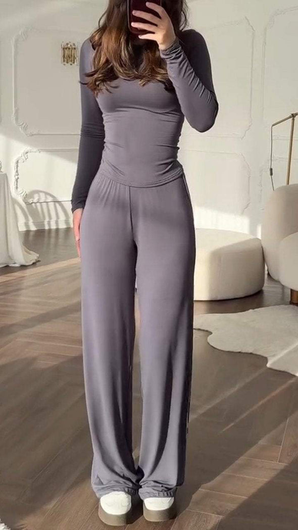 Women's Round Neck All-match Solid Color Comfortable Casual Suit