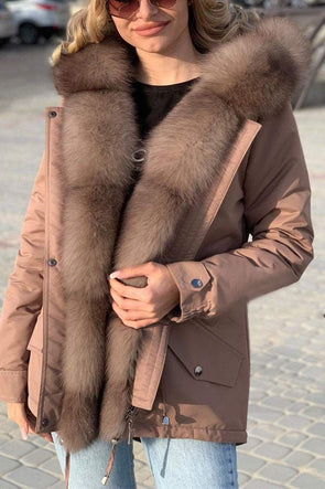 Women's Casual Hooded Fur Collar Thick Cotton Coat