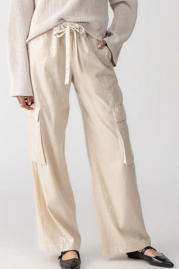 Women's Casual Elastic Waistband Sequin Cargo Pants