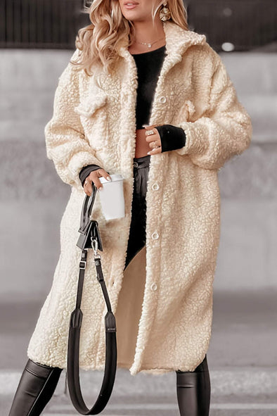 Women's Lapel Long-sleeved Lamb Wool Casual Long Coat