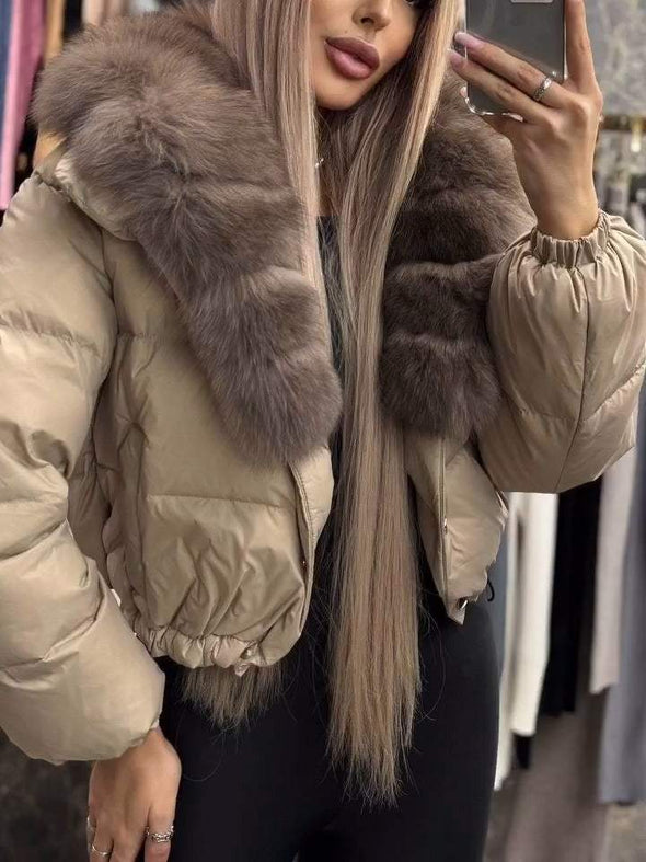 Women's Casual Hooded Short Fur Collar Cotton Coat