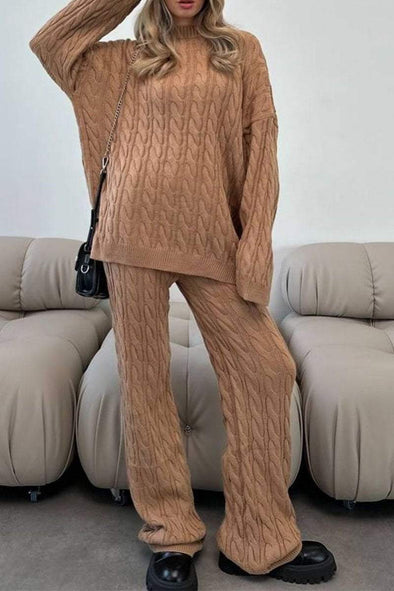 Casual Solid Color Cardigan and Pants Two-piece Set