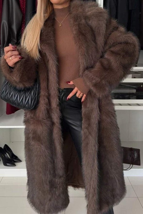 Women's Plush Lapel Long Sleeve Coat