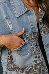 Women's Fashion Denim Leopard Print Jacket