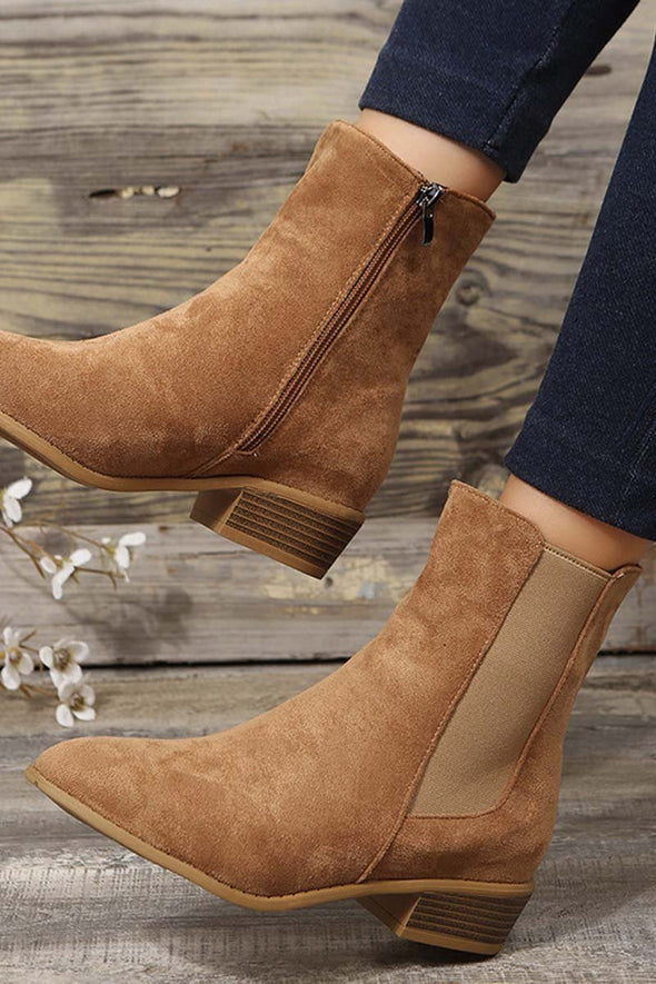 Women's Suede Side Zip Block Heel Martin Boots