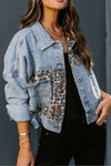 Women's Fashion Denim Leopard Print Jacket