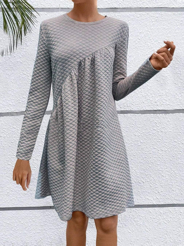 Women's Solid Color Round Neck Diamond Check Dress