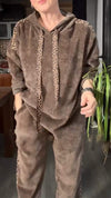 Women's Hooded Leopard Print Casual Corduroy Suit