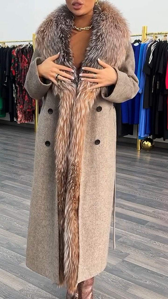 Women's Woolen Long Coat with Large Lapel