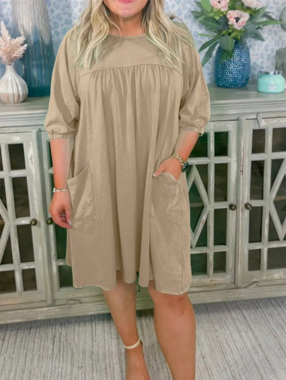 Women's Solid Color Loose Mid-sleeve Dress