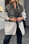 Women's Casual Leopard Print Knit Patchwork Long Sleeve Jacket