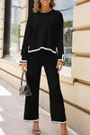 Women's Casual Long Sleeve Knit Top Wide Leg Pants Two-Piece Outfit