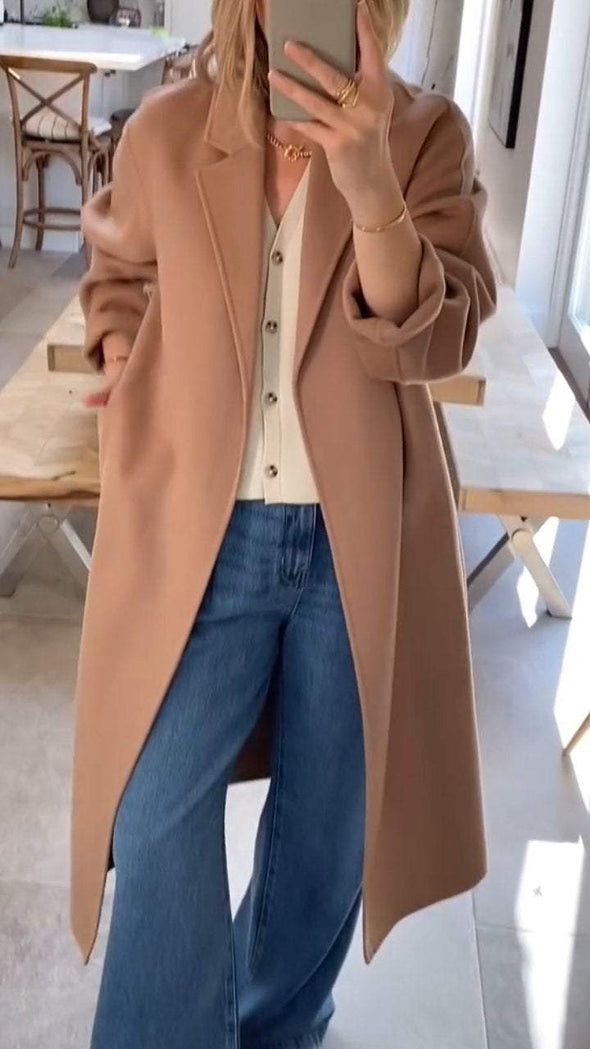 Women's Lapel Woolen Casual Long Coat