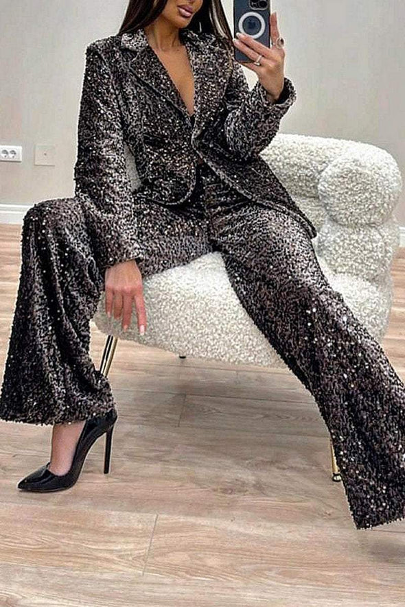 Women's Lapel Suit + Trousers Sequin Suit