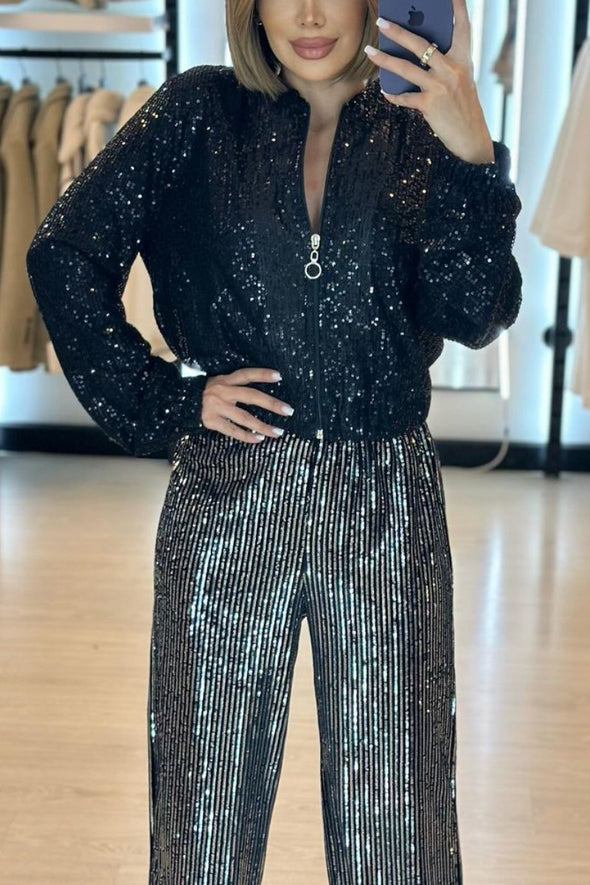 Women's Casual Zipper Sequined Jacket