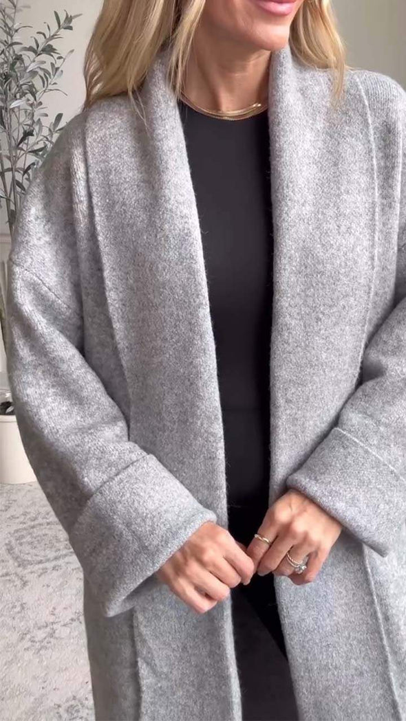 Women's Lapel Cardigan Knitted Long Coat