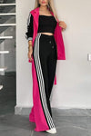 Women's Casual Contrast Color Splicing Web Pants Suit