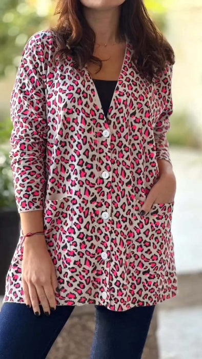 Women's Casual Leopard Print Long Sleeve Cardigan