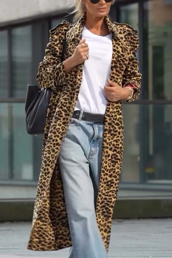 Women's fashionable leopard print long coat