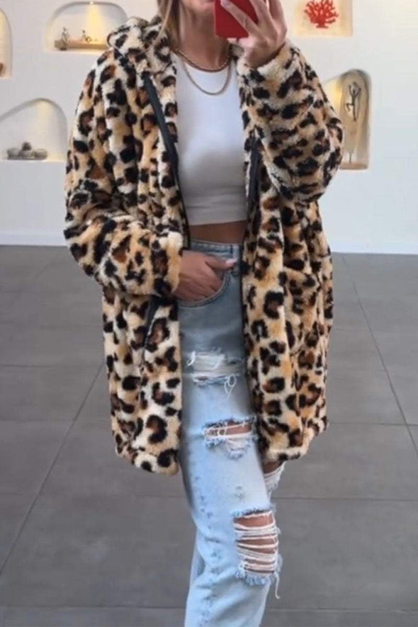 Women's Casual Leopard Print Long Sleeve Jacket