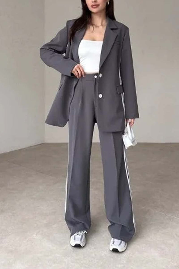 Women's Side Web Blazer and Wide Leg Pants Set