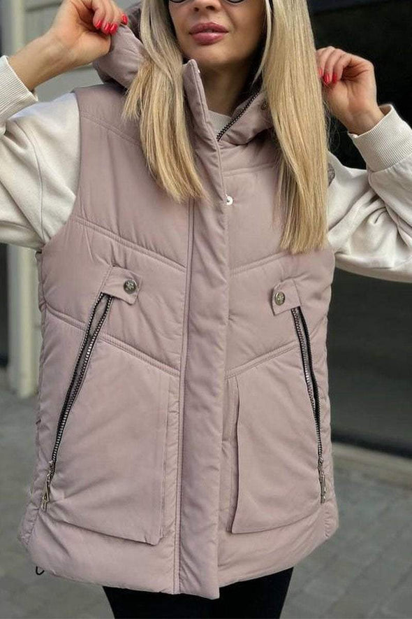 Solid Color Casual Zipper Vest Jacket