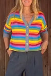 Women's Casual Rainbow Stripe Knit Cardigan