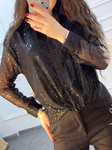 Women's Solid Color Sequined Shirt