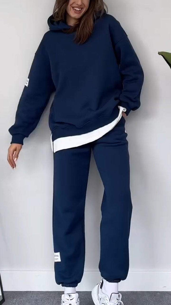 Solid Color Hoodie Set for Women