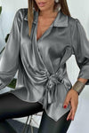 Women's casual satin wrap shirt