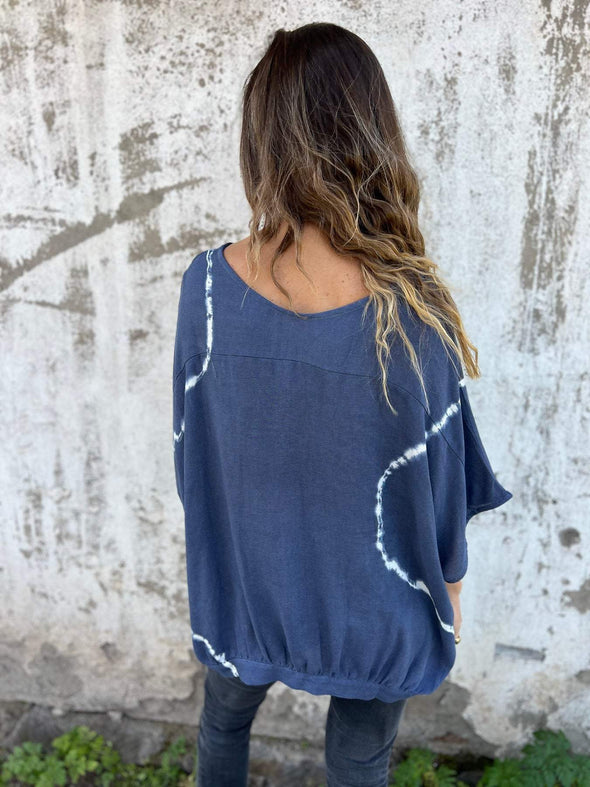 Women's V-neck Mid-sleeve Tie-dye Casual Top