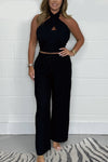 Women's Halter Neck Crossover Cropped Top & Trouser Co-Ord