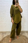 Women's Casual Cotton and Linen Spliced Long Sleeves & Casual Cotton and Linen Stretch Pants